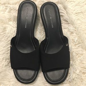 Tommy Hilfiger Black platform slides mules 11M